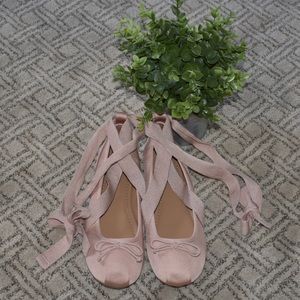 Pink lace up ballet flats